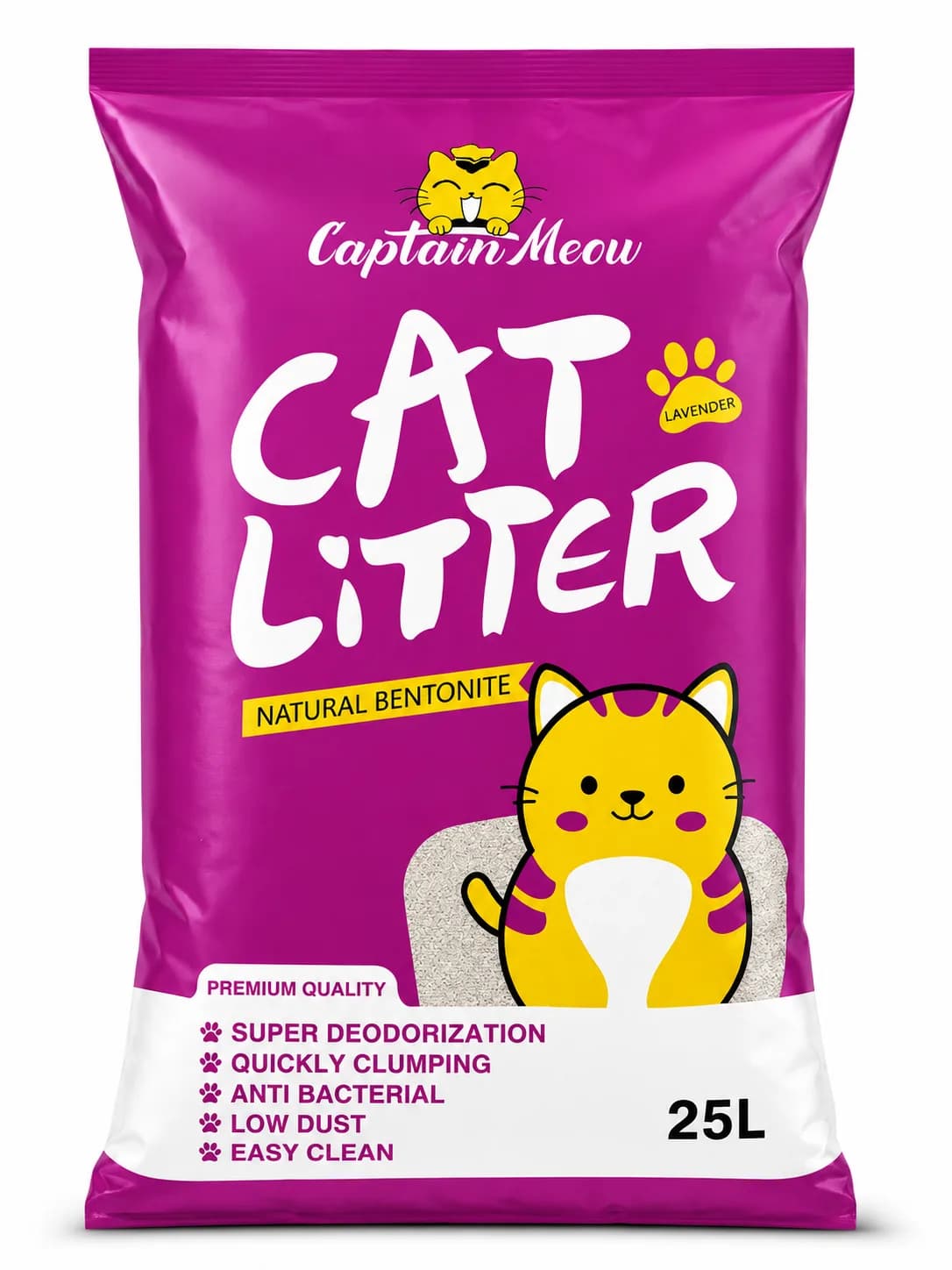 Captin Meow Bentonite Cat Litter Lavender Flavor 25Litter (20Kg)