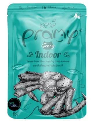 Pramy Cat Pouch INDOOR Tuna Meat Topping Crab in Gravy For All Age Cats 70gm
