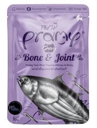 Pramy Cat Pouch BONE & JOINT  Tuna Meat Topping Shirasu in Gravy For All Age Cats 70gm