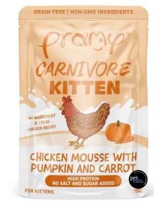 Pramy Cat Pouch Carnivore Kitten Chicken Mousse with Pumpkin and Carrots 70gm