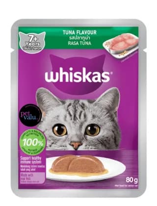 WHISKAS CAT POUCH ADULT 7+ TUNA 80gm