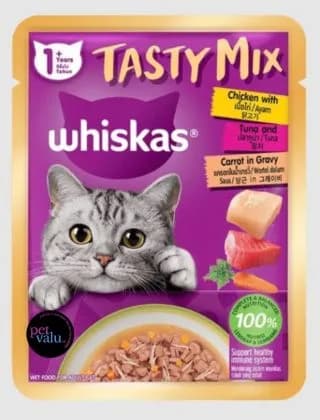 WHISKAS TASTY CAT POUCH GRAVY MIX CHICKEN, TUNA, CARROT 70g