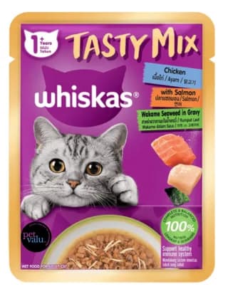 WHISKAS TASTY CAT POUCH GRAVY MIX CHICKEN, SALMON, WAKAME SEAWEED 70g